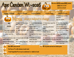 2026 Oct Meal Menu